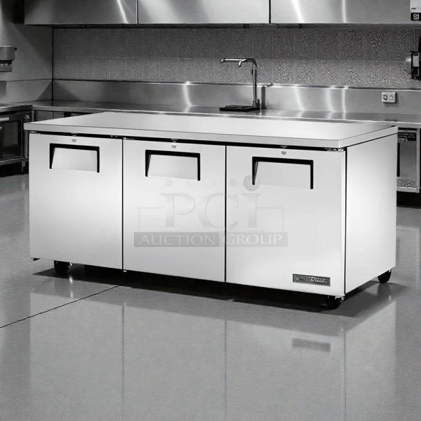True TUC-72-HC 72" undercounter refrigerator in excellent condition, with 3 sections and doors, 115v, tested and working.