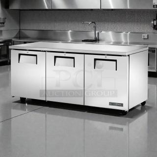 True TUC-72-HC 72" undercounter refrigerator in excellent condition, with 3 sections and doors, 115v, tested and working.