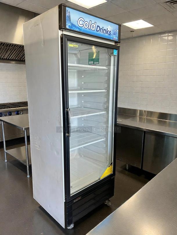 Turbo Air TGM-22RV-N6 Merchandiser Refrigerator, excellent condition, glass swing door, tested, working, "Cold Drinks" sign.