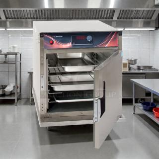 Cres Cor H137SUA5D hot cabinet, stainless steel, insulated, undercounter, tested working condition, open door showing racks.
