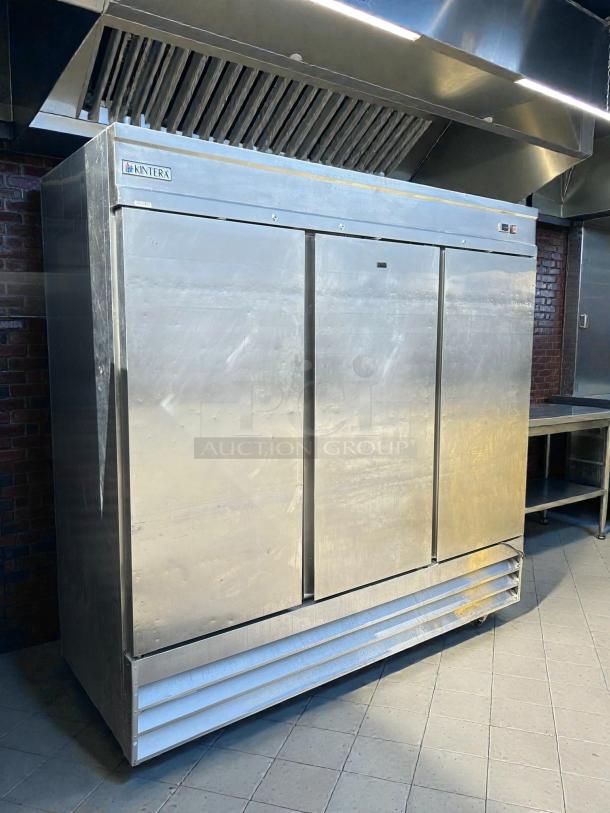 Kintera KBM3F bottom mount freezer, three-section, excellent condition, stainless steel, tested and working, visible Kintera logo.