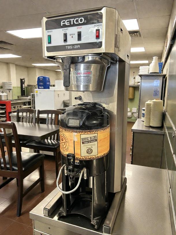 Fetco TBS-21A iced tea brewer, excellent condition, 3.0-gallon capacity, tested working, with full control panel and dispenser.