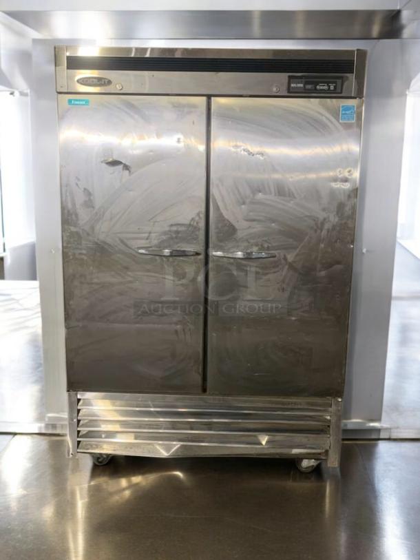 KOOL-IT KSM-2 double glass door refrigerator, stainless steel, 115V, fully tested, excellent condition, visible brand label.