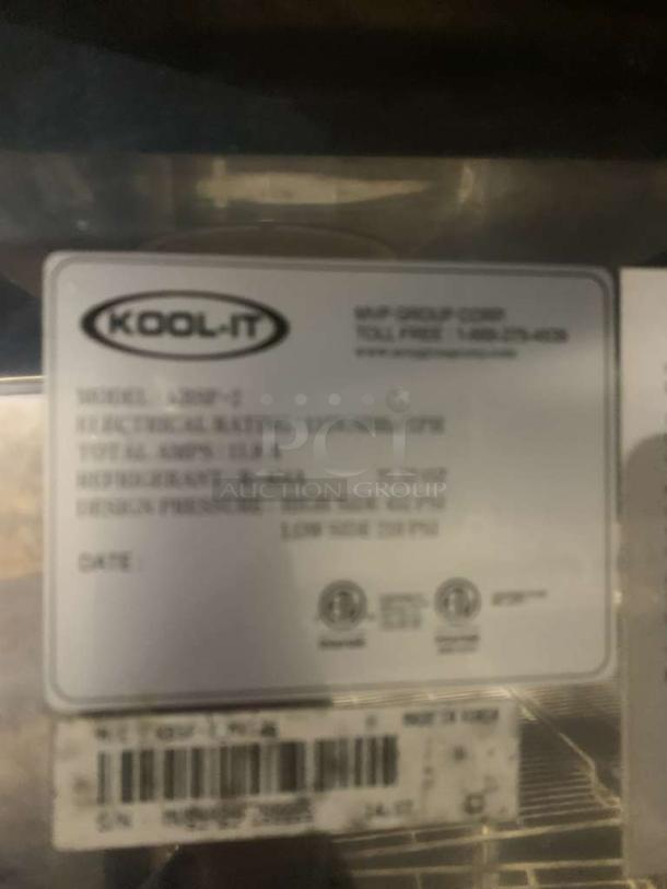 KOOL-IT KSM-2 commercial refrigerator label, model number and specs; 115V, fully tested, double glass door.