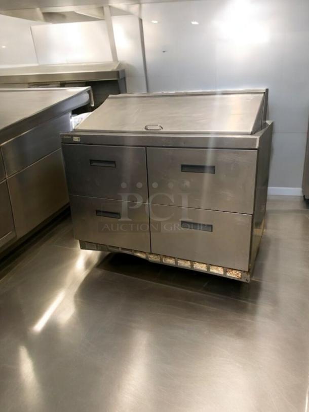 Prime condition Delfield D4448N-18M-A21 refrigerated prep table with double drawers, 115V, fully tested and working.
