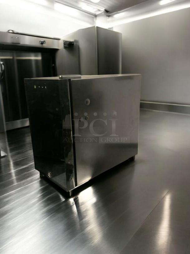 Alt text: Foshan KESN MC-18 compact glass-door cooler, 220V, refined condition, fully tested, sleek steel design.