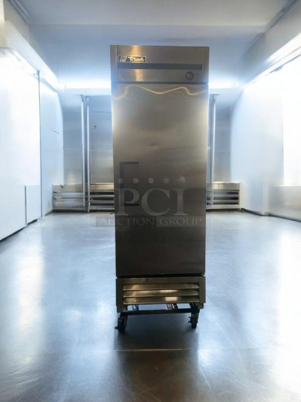 TRUE T-23F single door commercial freezer, superior condition, 115V, fully tested, stainless steel, visible brand logo at top.