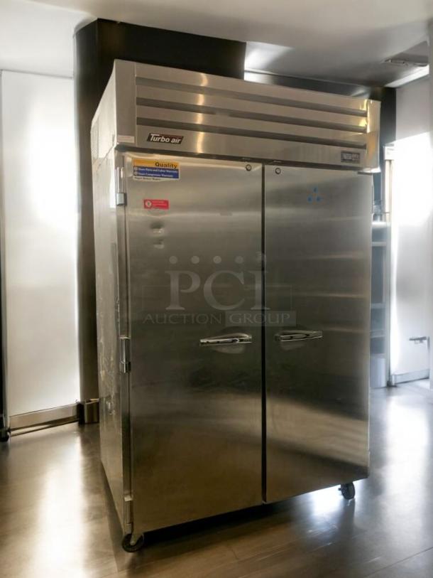 Turbo Air PRO-50F double door commercial freezer, exceptional condition, stainless steel, 115V, Turbo Air branding visible.