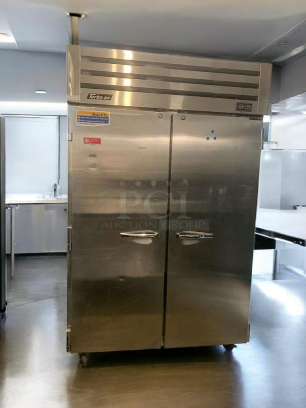 Turbo Air PRO-50F double door commercial freezer in exceptional condition, 115V, fully tested and working, stainless steel exterior.
