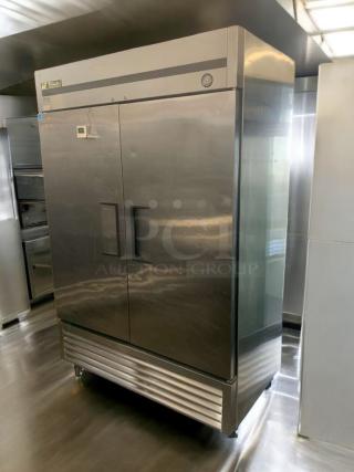 Turbo Air PRO-50F double door commercial freezer in prime condition, fully tested, 115V, silver finish.