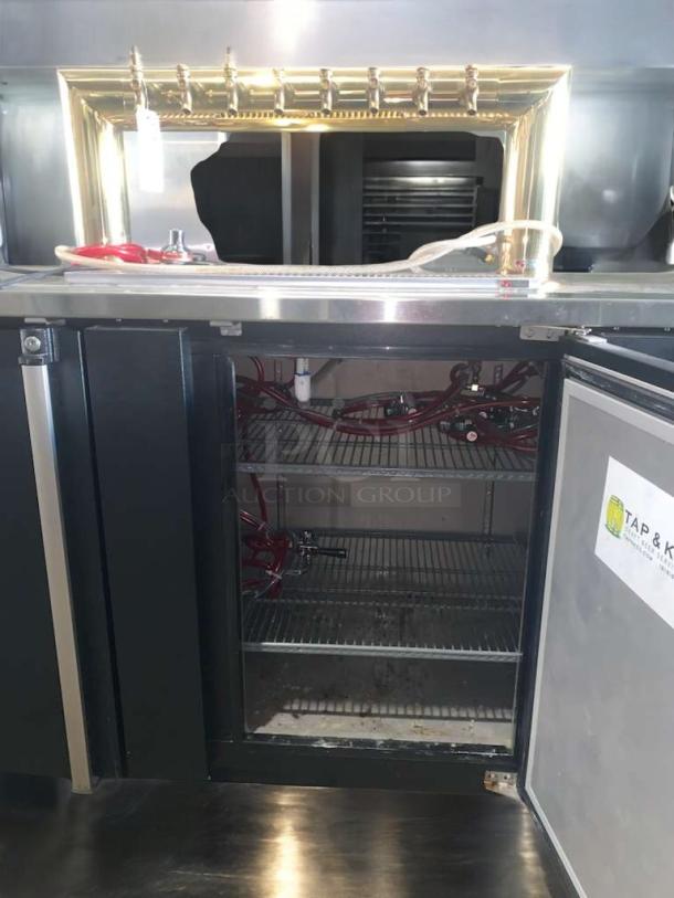 Micro Matic MBB94E commercial beer dispenser, 8-tap brass tower, outstanding condition, fully tested, 115V, open door showing interior.