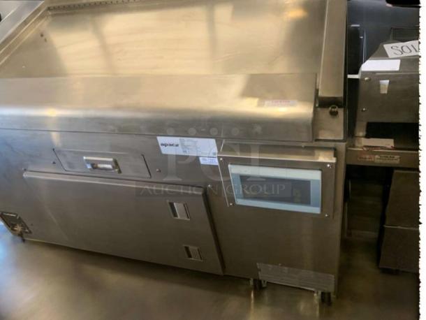 Apace UM1EGA commercial grill in outstanding condition, stainless steel, 208V, fully tested, visible control panel, and brand label.
