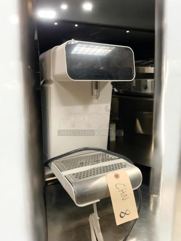 Commercial countertop hot/cold beverage dispenser, great condition, fully tested, includes drip tray, tag reads "CHN 8."