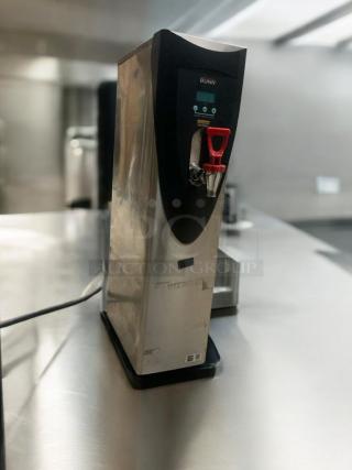 Immaculate BUNN H5X Hot Water Dispenser, 208V, 4000W. Stainless steel, tested working, red handle, digital display.