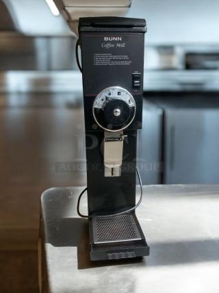 BUNN G3 HD Coffee Grinder, pristine condition, black, 120V, fully tested, visible dial settings.