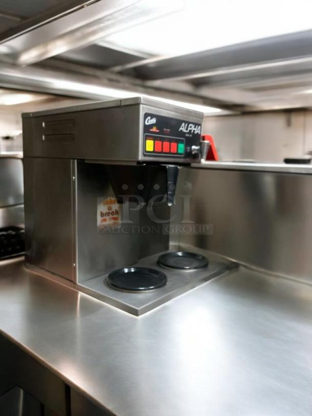 Wilbur Curtis ALPHA 3DR-10 commercial coffee brewer, three burners, 120V, gently used, fully tested, stainless steel finish.