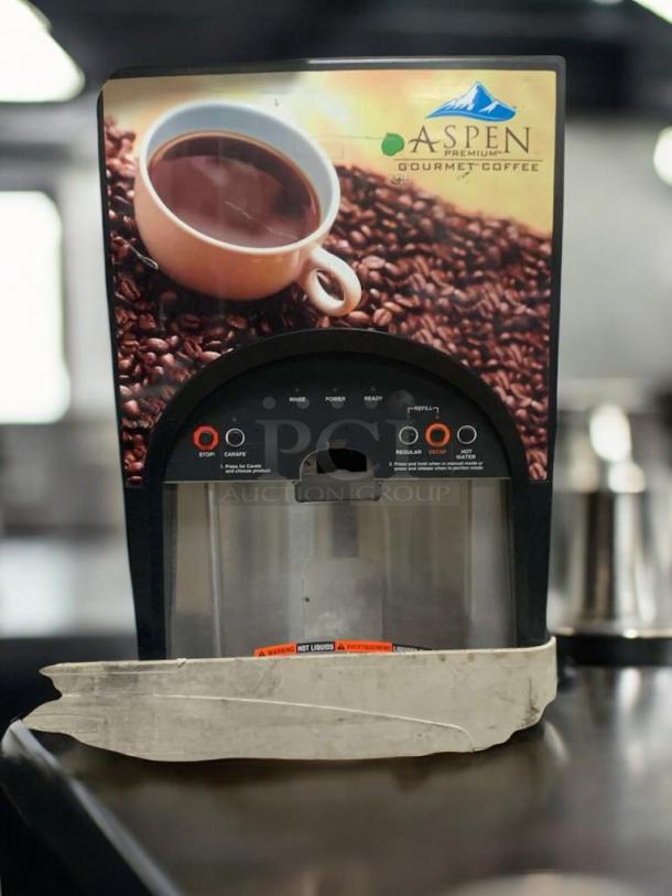 BUNN LCA-2 LP Ambient Liquid Coffee Dispenser, great condition, tested, working, 120V, coffee graphics, warning label.