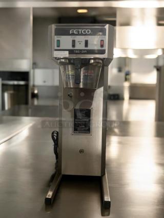 Fetco TBS-21A commercial tea brewer in great condition, 120V, fully tested. Features control panel, labels indicating brew status.