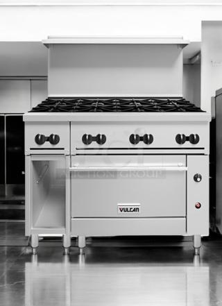 Outstanding Vulcan 48C-8BN gas range, 8 burners, standard oven, excellent condition, fully tested, 120V, made in USA.