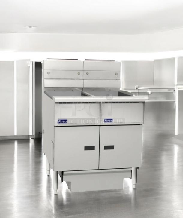 Pitco SSH55 commercial gas deep fryer in outstanding condition, fully tested, dual fryer design, 115V, from Pitco Frialator, Inc.