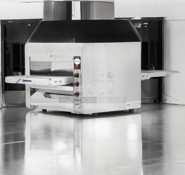 Superb condition Conveyor Baker TS-7000 commercial conveyor toaster/pizza oven, 240V, model 11387, Tomgran label visible.