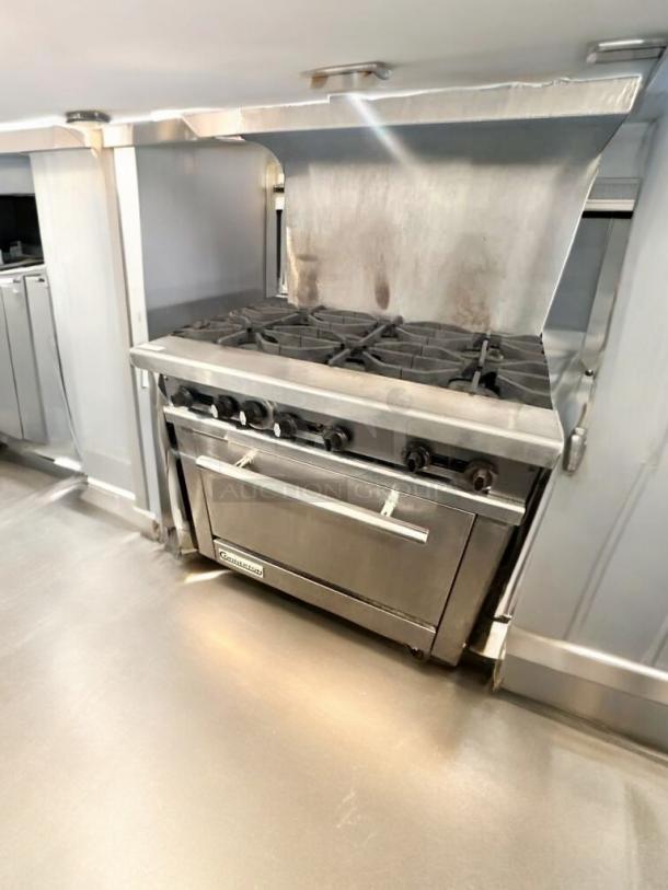 Six-burner Range CR-6 gas range with oven, stainless steel, fully tested, excellent condition, Range USA brand.