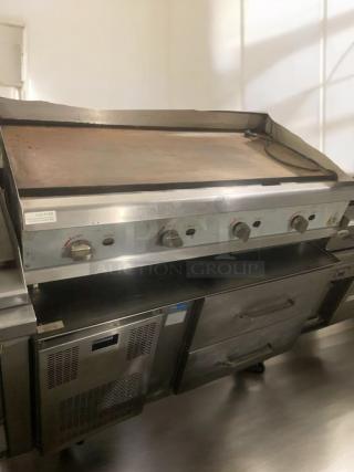 Cooking Performance Group 48" gas griddle, natural gas, fully tested, excellent condition, stainless steel, commercial use.