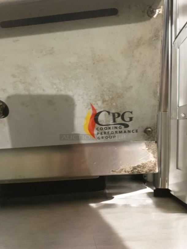 CPG 48" gas griddle in prime condition, natural gas, fully tested. Visible CPG logo on side panel. Commercial flat top.