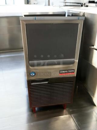 Hoshizaki KM-81BAJ ice maker in outstanding condition, air-cooled, undercounter model, 115V, fully tested, "Chef's Toys" label visible.