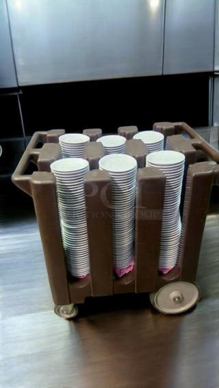 Cambro 6" Dish Caddy, top-tier condition, heavy-duty mobile plate cart with wheels, holds stacks of dishes.