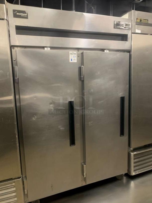 Delfield 6151XL-S two-door reach-in refrigerator in superb condition, 115V, fully tested, visible brand and model labels.