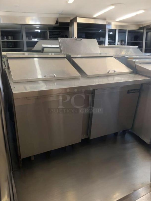 Immaculate Continental Refrigerator DL60-24M, 60" double-lid prep table, fully tested, from Bensalem, PA, USA.