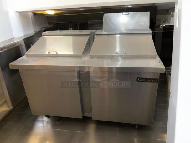 Continental Refrigerator DL60-24M, 60" double-lid refrigerated prep table in immaculate condition. Fully tested and working.