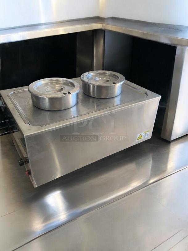 Winco food warmer with double round insets, stainless steel, great condition, 120V, fully tested and working.