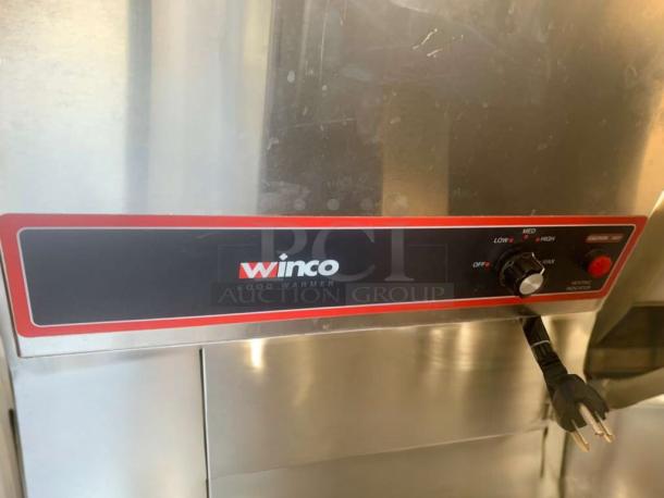 Winco Food Warmer in great condition, featuring double round insets, 120V power, and a control panel with temperature settings.