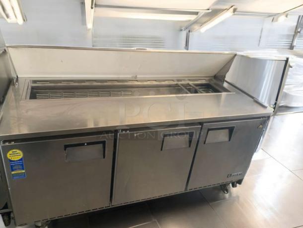 Everest EPBNR3 refrigerated prep table, stainless steel, prime condition, fully tested, manufactured in Korea.