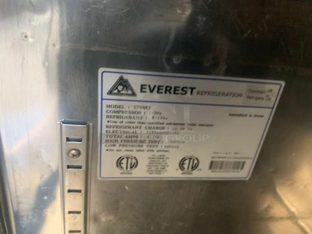 Everest Refrigeration EPBNR3 prep table, stainless steel, prime condition, fully tested, label details specs, made in Korea.