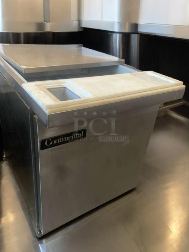 Continental Refrigeration SW27 sandwich prep table in great condition, stainless steel, fully tested, with company logo visible.