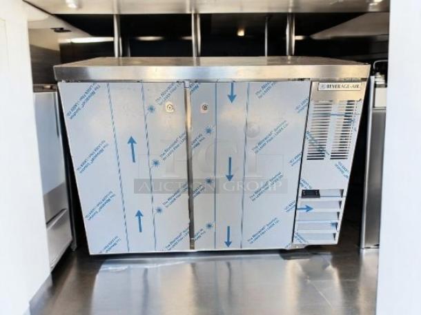 Pristine Beverage-Air underbar refrigerator, 3-door stainless steel, brand new, fully operational, 120V.