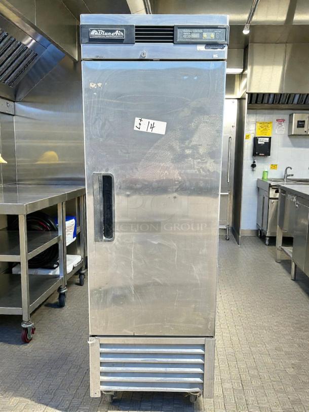 Blue Air BSF23-HC 1 Door Stainless Freezer, bottom-mount compressor, excellent condition, tested working, lot tag visible.