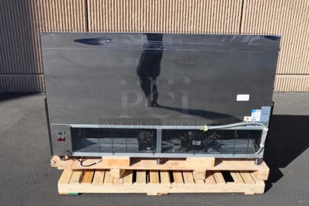 Brand new Avantco HAC-75-B black horizontal air curtain merchandiser, 74 13/16", with 2 shelves, LED lighting, 115V.