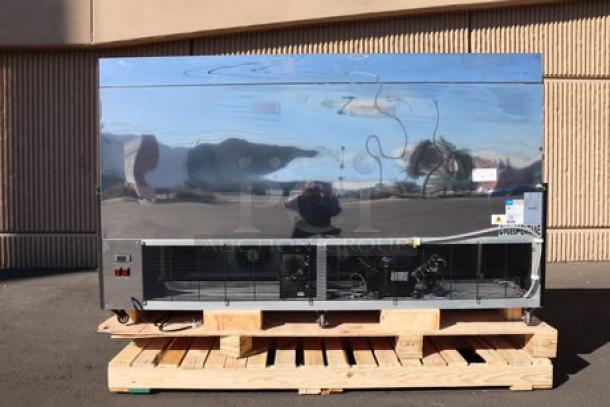 Brand new Avantco HAC-75-B air curtain merchandiser, black, 74 13/16" wide, 2 shelves, LED lighting, scratch-n-dent.