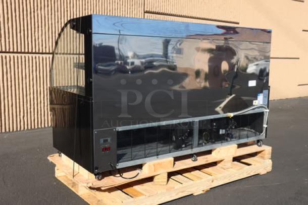 Avantco HAC-75-B horizontal air curtain merchandiser, black, 74 13/16", with 2 shelves, LED lighting, new scratch-n-dent.