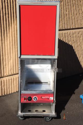 Brand new Avantco HTI-1836DS heated holding cabinet with solid Dutch doors, 120V, 1,575W. Energy efficient, on wheels.