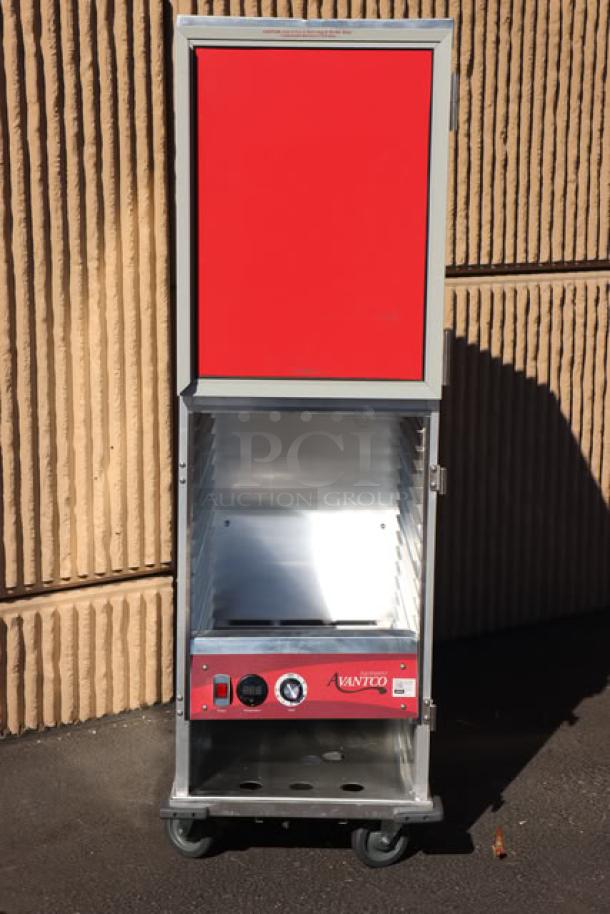 Avantco HTI-1836DS insulated heated holding cabinet with solid Dutch doors, 120V, 1,575W, brand new, on wheels.