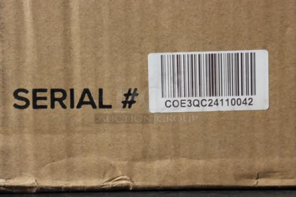 Cardboard box with barcode and serial number COE3QC24110042 for Galaxy COE3Q convection oven, glass is broken.