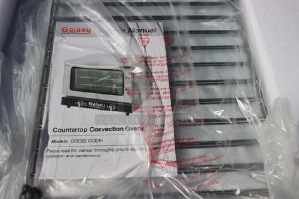 Galaxy COE3Q Countertop Convection Oven, brand new, scratch-n-dent, broken glass. Includes manual and rack. 120V, 12A, 1.44kW. S/N: COE3QC24110042.