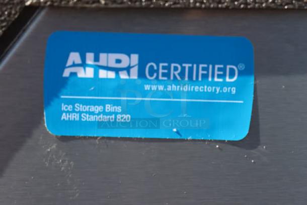 Manitowoc D420 Ice Storage Bin, 383 lb capacity. AHRI Certified label shown. Out of original packaging, may have minor dents.