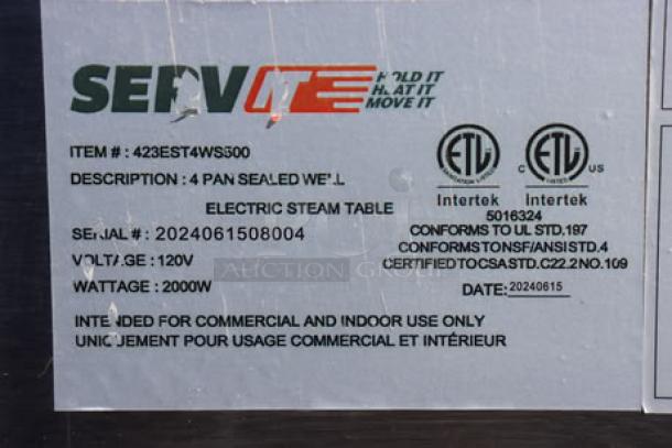 BRAND NEW ServIt EST-4WS Four Pan Sealed Well Electric Steam Table, 120V, 2000W; minor scratches and dents; S/N: 2024061508004.