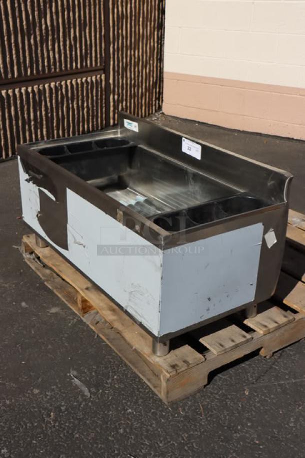 Brand new Regency 600IB1836CP 18"x36" underbar ice bin with 7 circuit post-mix cold plate, scratch-n-dent condition, on pallet.